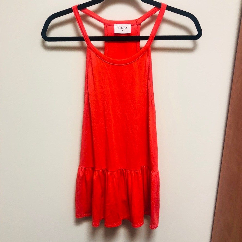 Everly Coral Racer Back Peplum Tank Top
